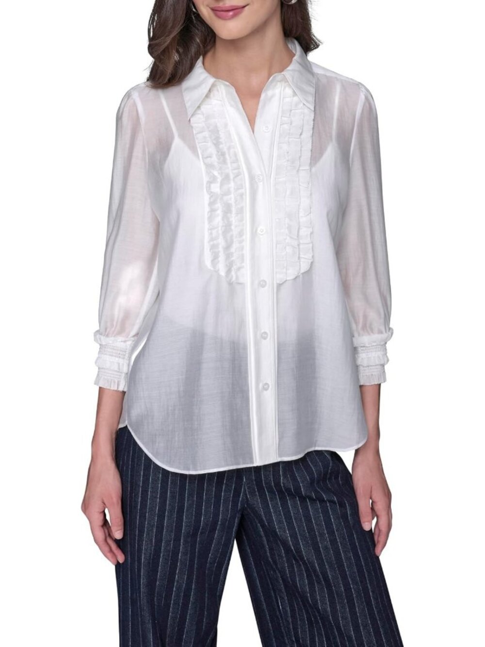 Chic Women's Long Sleeve Ruffle Collar Blouse - Essential Wardrobe Staple